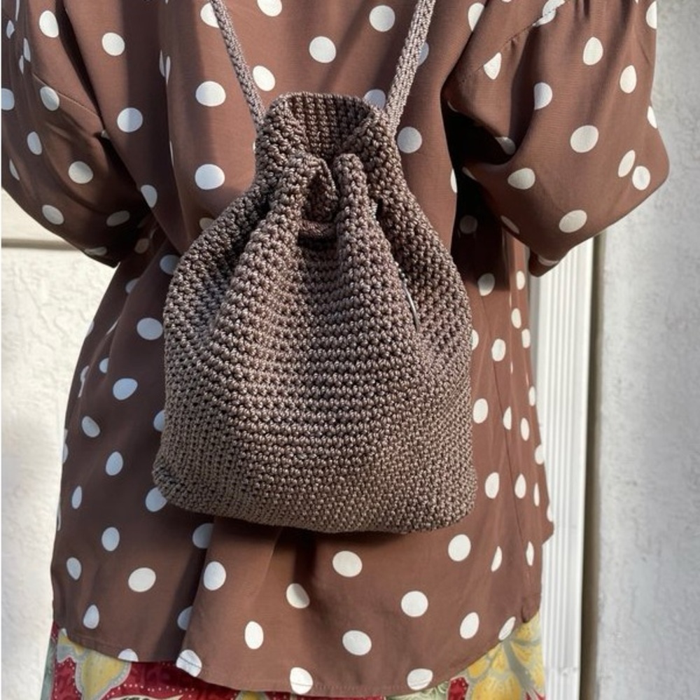 The Sak Mini Backpack Purse  Chocolate Brown Crochet Bohemian Y2K